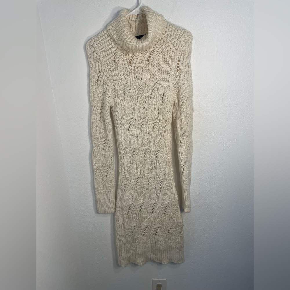 bebe Ivory Cable Knit Turtleneck Sweater Dress